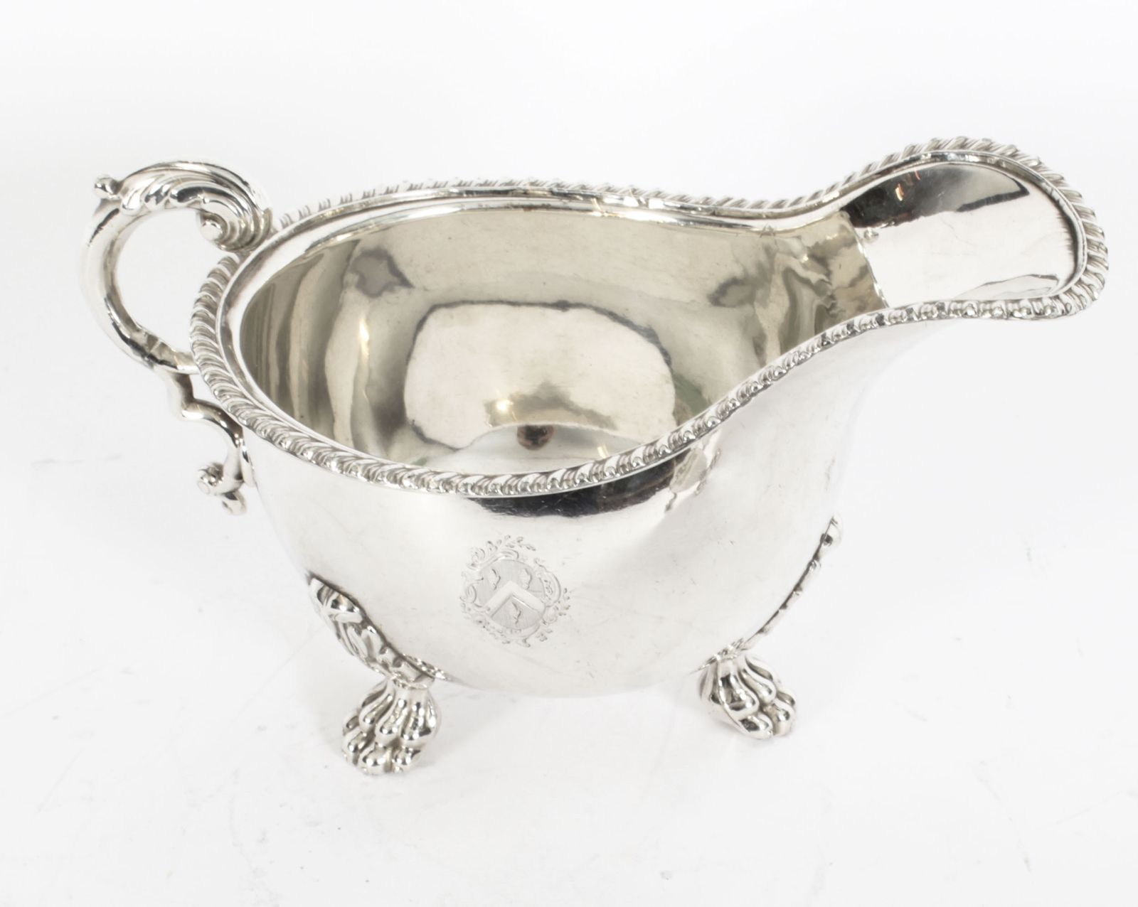 photo vinterior Antique Pair English Old Sheffield Silver Plated Sauce Boats 1830 19th Cent