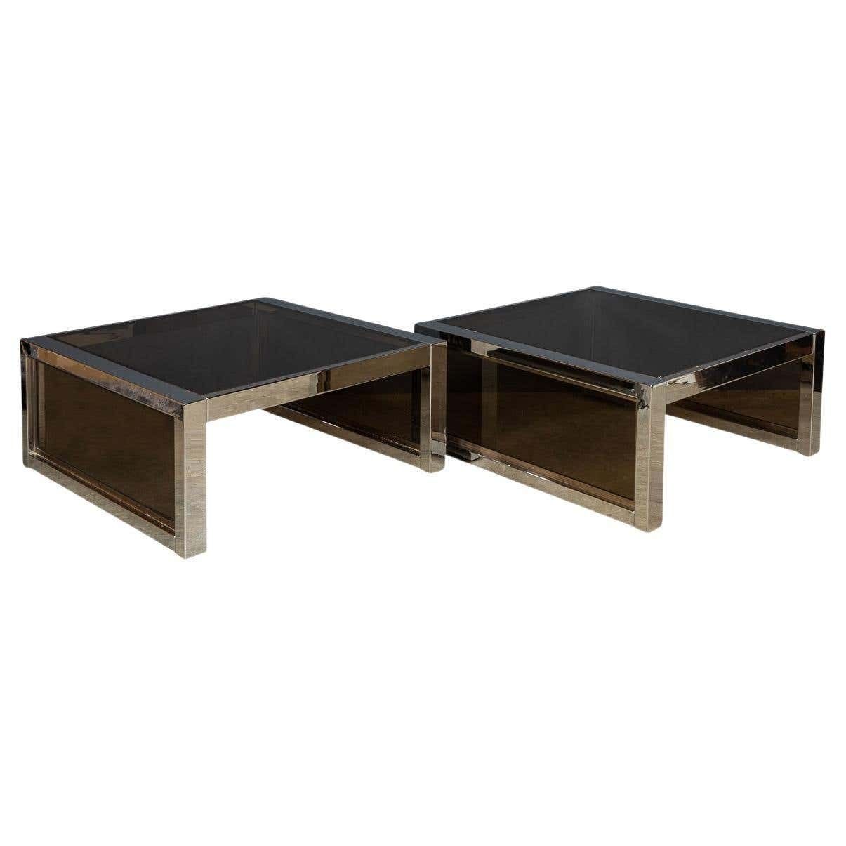 20th Century Pair Of Chrome & Glass Side Tables, C.1970