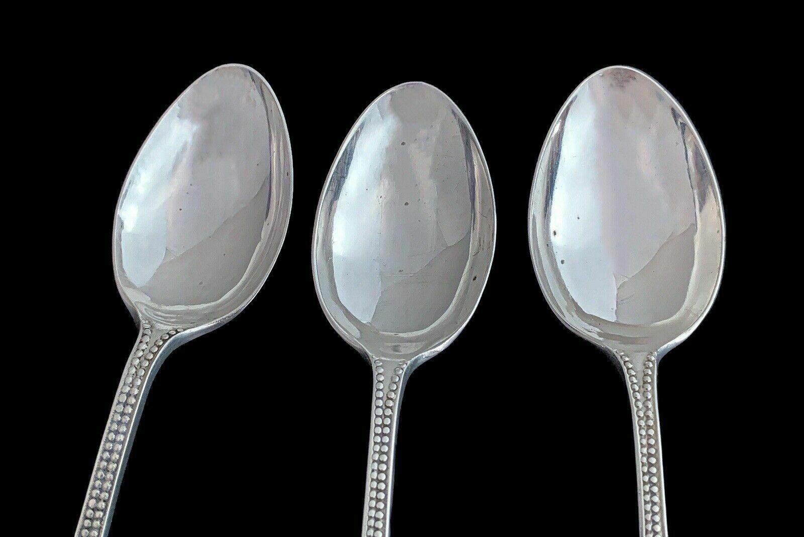 Antique Boxed Art Deco Sterling Silver Set Of 6 Large Beaded Teaspoons, Grecian photo buy