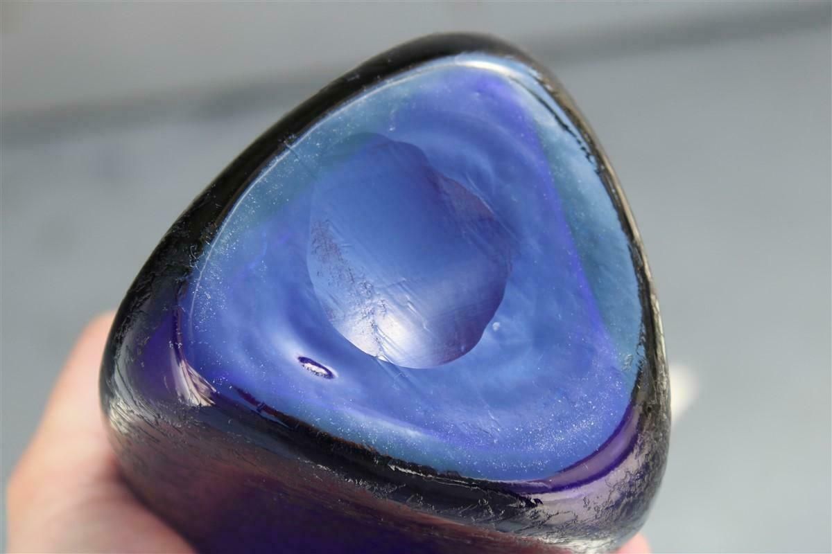 Murano Corroded Glass Bottle Cobalt Blue Mid Century Italian Design Seguso photo for sale