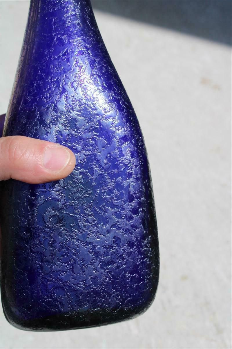 Murano Corroded Glass Bottle Cobalt Blue Mid Century Italian Design Seguso photo vinterior