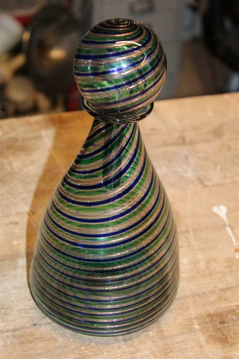 Toso Bottle Vase In Murano Avventurina And Blue And Green Colours Italy 1960s photo vintage