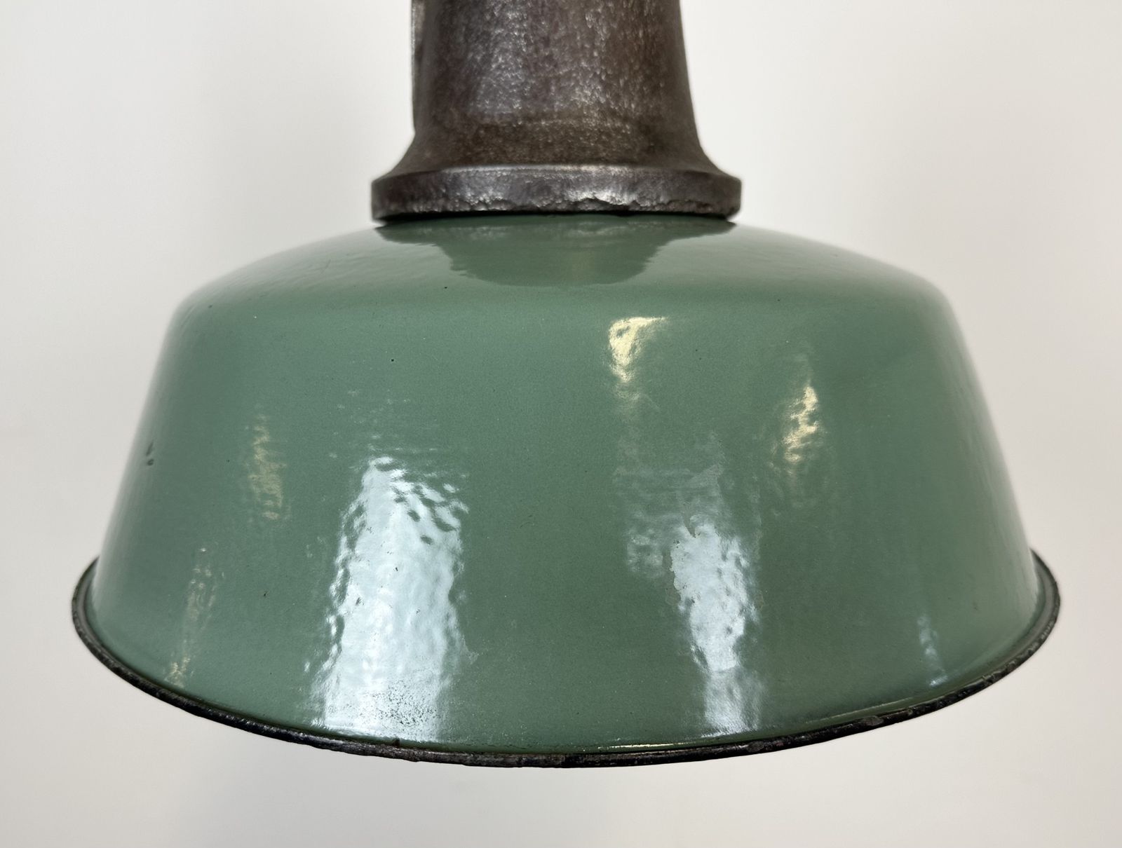 Industrial Green Enamel Factory Lamp With Cast Iron Top, 1960s photo Lighting