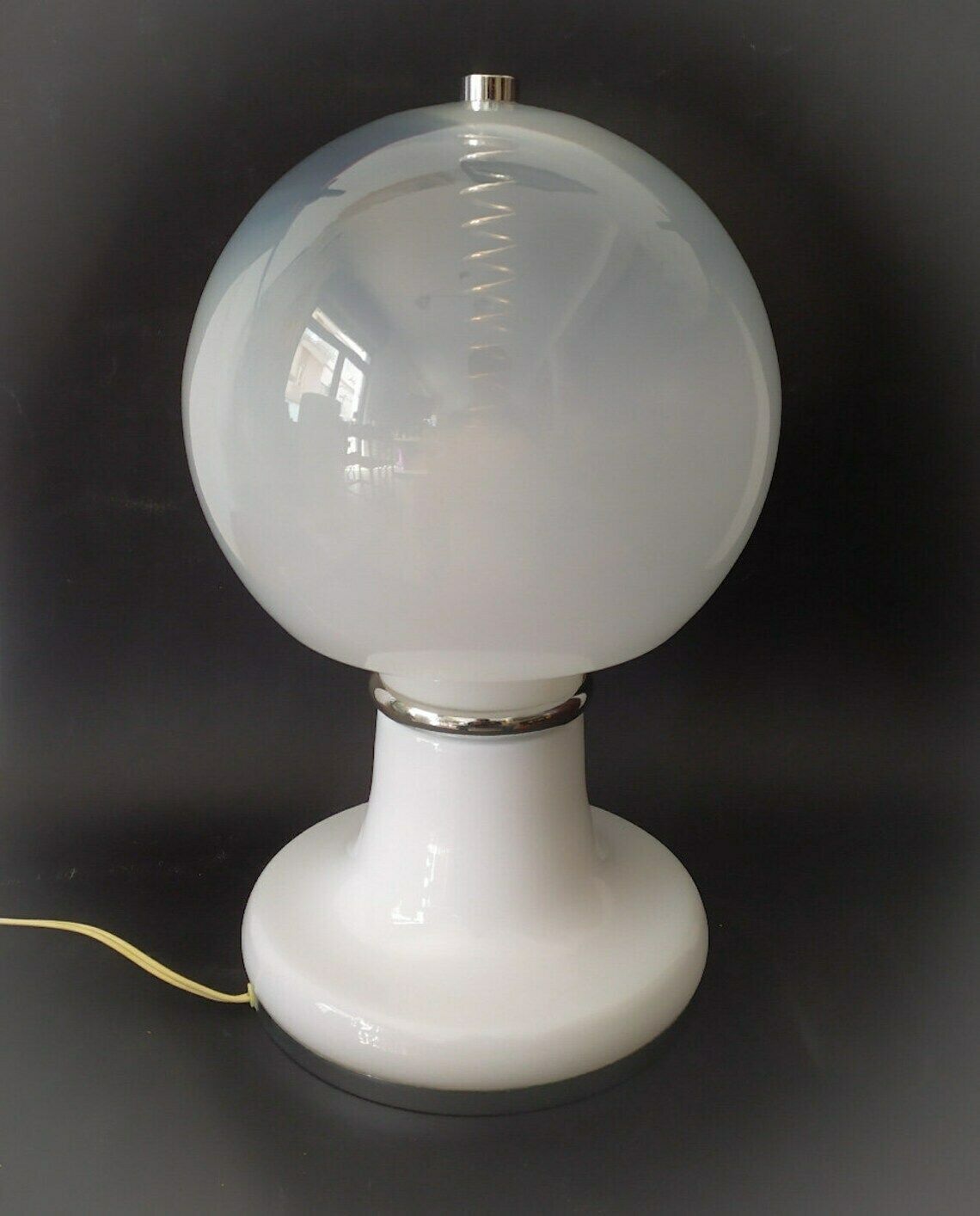 Rare Double White Murano Glass Lamp Design Mazzega Vintage Space Age Carlo Nason Birillo 70s Chrome photo furniture