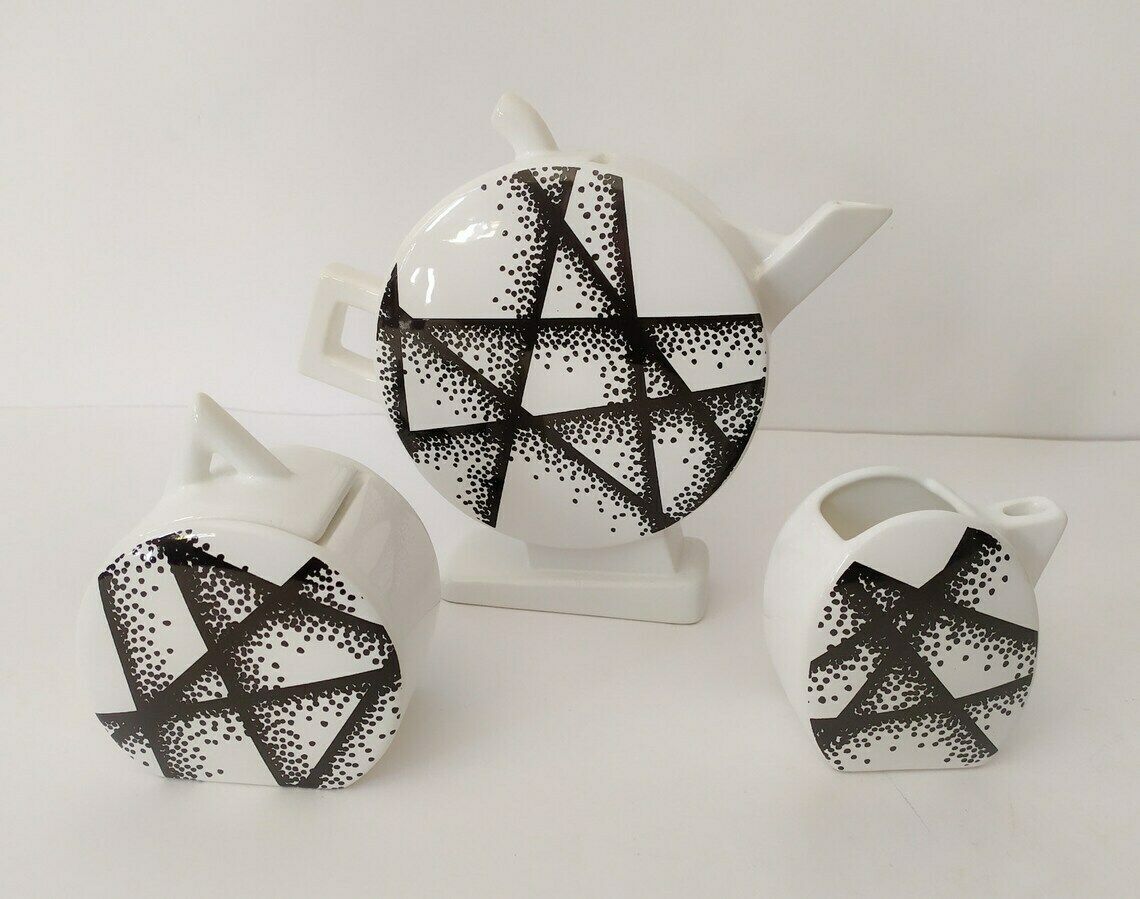 Service Set In Ceramic Tea And Coffee Mas Italy 6+6 Black And White Memphis Era Style Design Castaldi Mattresses Pop Art photo 429.6