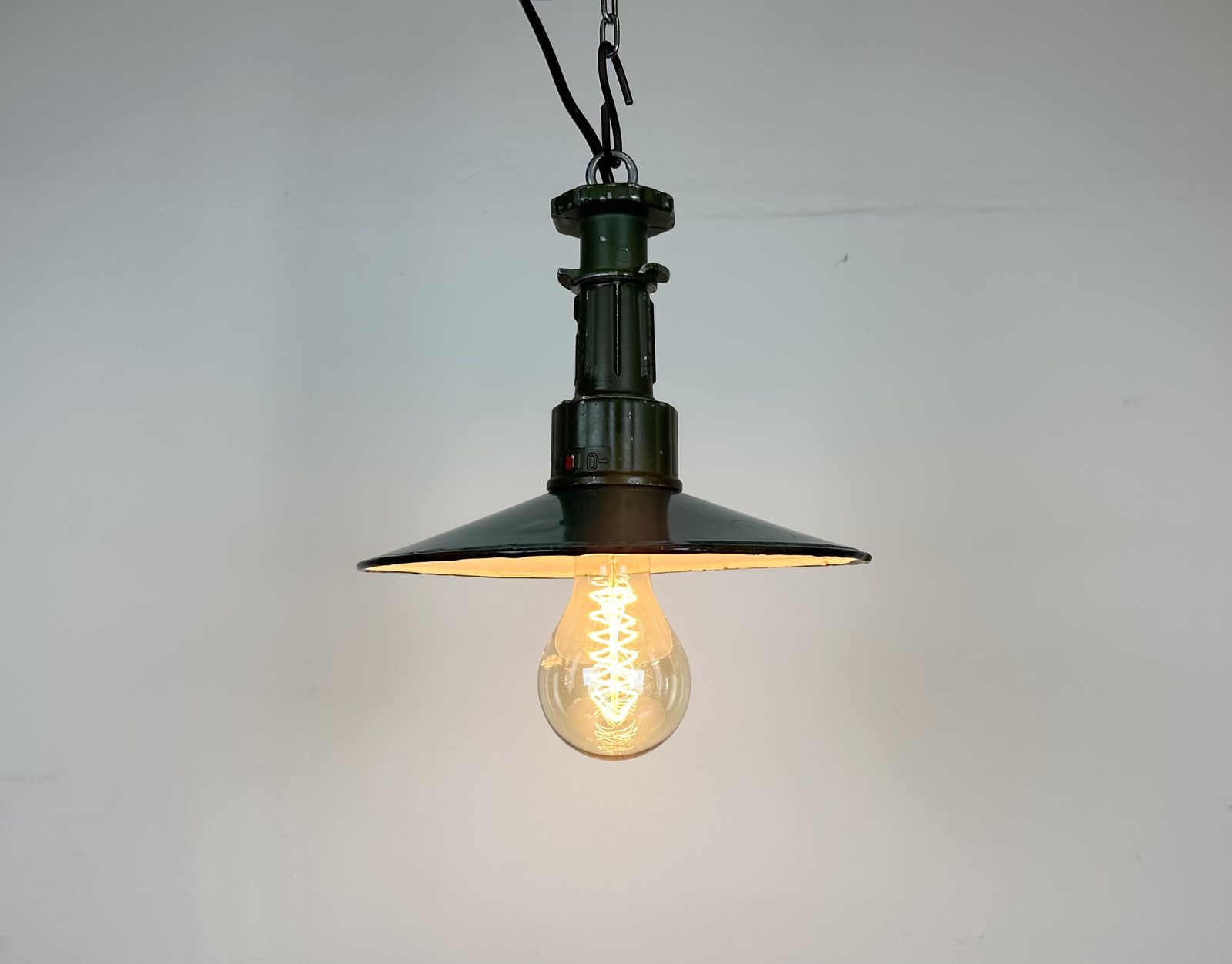 Industrial Green Enamel Pendant Lamp With Cast Aluminium Top, 1960 photo buy