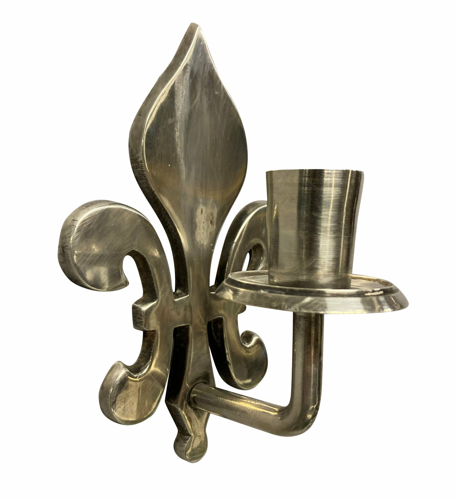 A Pair Of Silver Plated Fleur De Lys Candle Sconces photo for sale