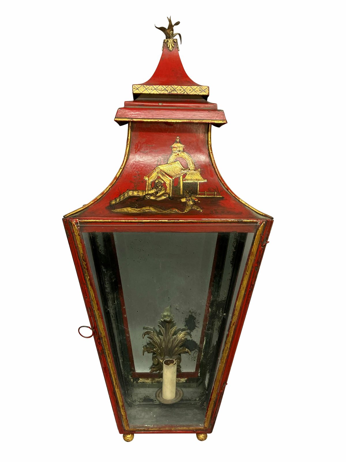 An Impressive Pair Of Regency Style Scarlet Japanned Wall Lanterns photo for sale
