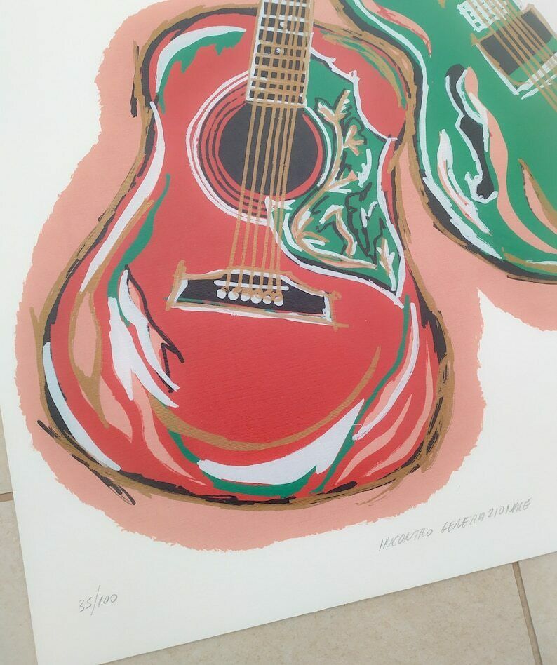 Beny Giansiracusa Generational Meeting Made In Italy Pop Art Graphic Painting 50 X 70 Cm Guitar photo furniture
