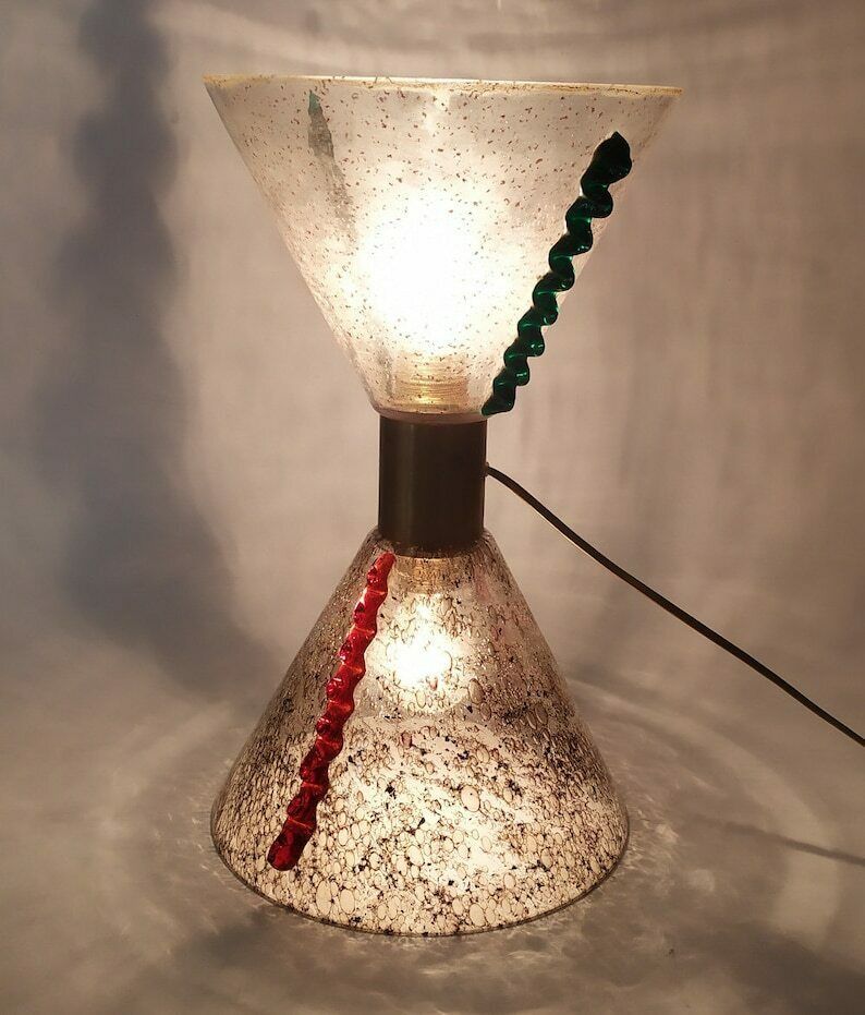 Hourglass Vintage Desk Lamp Murano Glass Table Lamp Décor Morise Red Green Space Age 70s Pulegoso Italian Glass Design