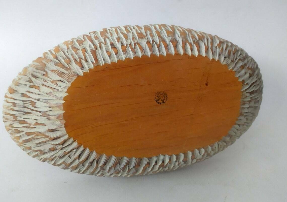 Macabo Vintage Walnut Holder Tray Design Aldo Tura Wood Centerpiece 80s photo vinterior