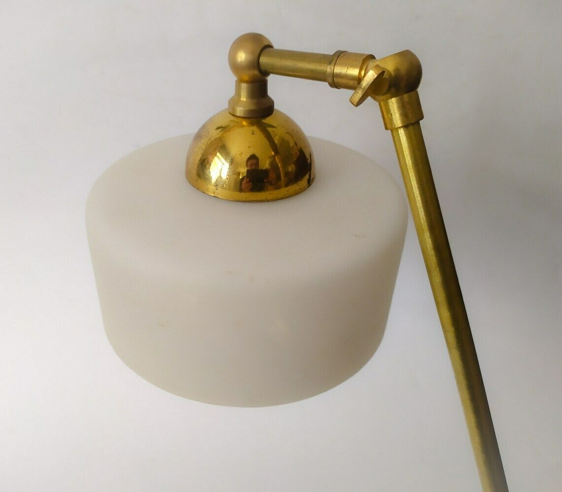 Ministerial Desk Lamp In Brass And Glass Vintage Midcentury Modern Italian Design Table Stilnovo Era photo vintage