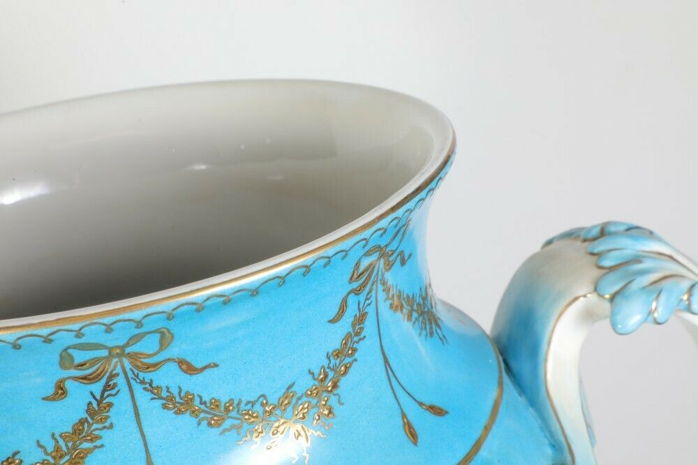 Pair Sevres Porcelain Vases Floral Urns French photo 950.0