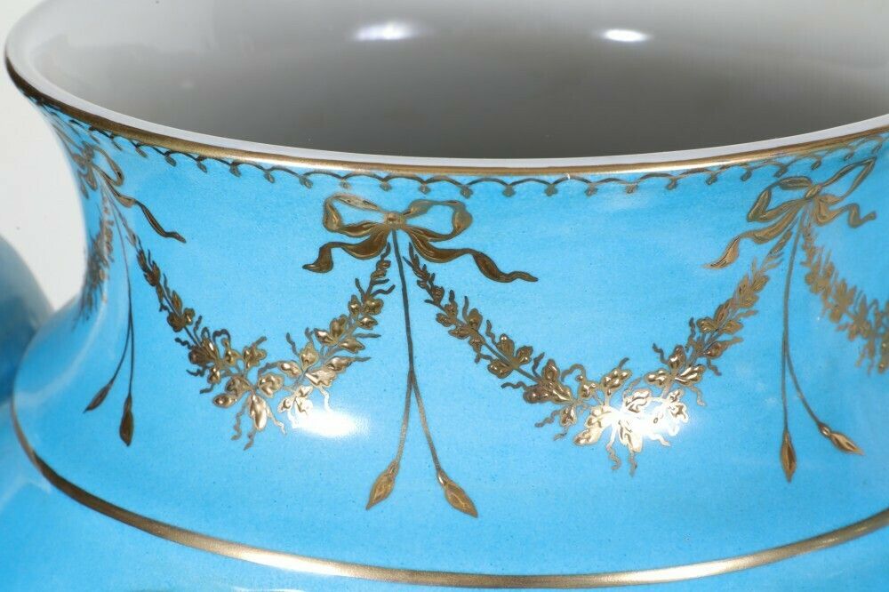 Pair Sevres Porcelain Vases Floral Urns French photo buy