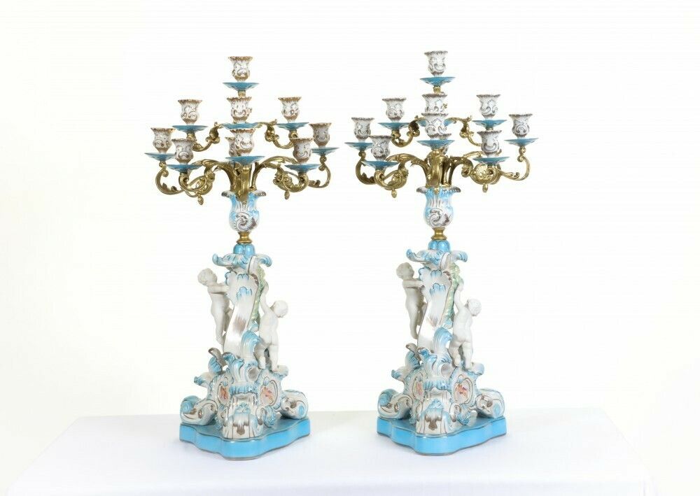 Pair Sevres Candelabras Porcelain Bisque Cheight Erubs Candles
