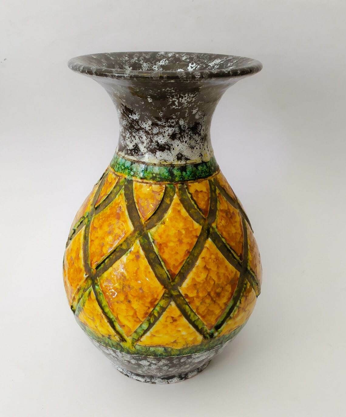 Large Vase New Renaissance Studio 4 Was Bitossi Mid Century Modern Design Yellow Green White And Black Ceramic