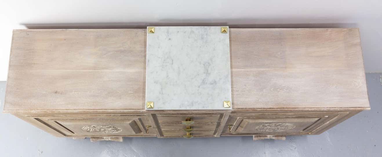 Buffet Art Deco Cerused Oak Marble Top & Brass, French, Circa 1930 photo buy