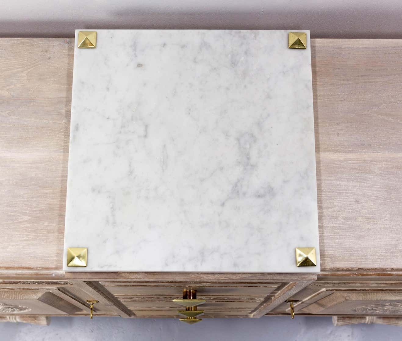 Buffet Art Deco Cerused Oak Marble Top & Brass, French, Circa 1930 photo vintage