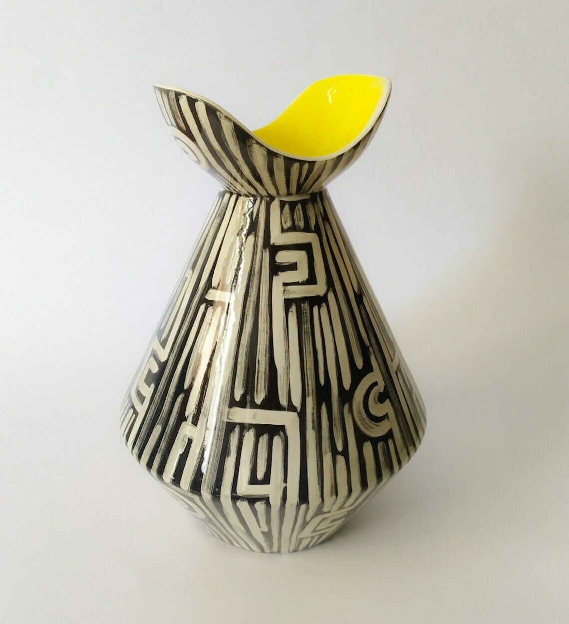 Ceramic Vase Of Art Campionesi Vintage Italian Midcentury Design White Black Vibi Tosalli Lenci Era photo for sale