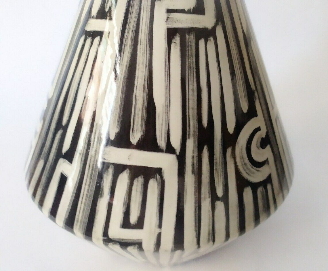 Ceramic Vase Of Art Campionesi Vintage Italian Midcentury Design White Black Vibi Tosalli Lenci Era photo 264.0