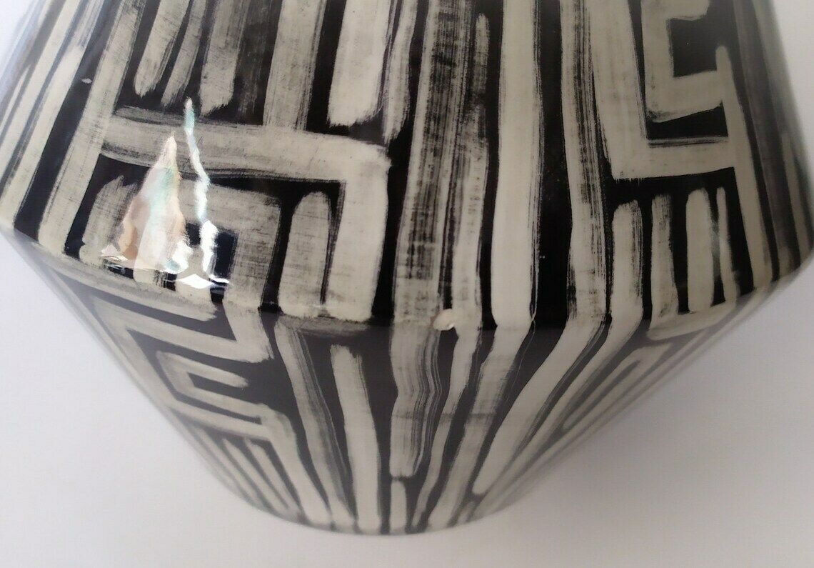 Ceramic Vase Of Art Campionesi Vintage Italian Midcentury Design White Black Vibi Tosalli Lenci Era photo vinterior