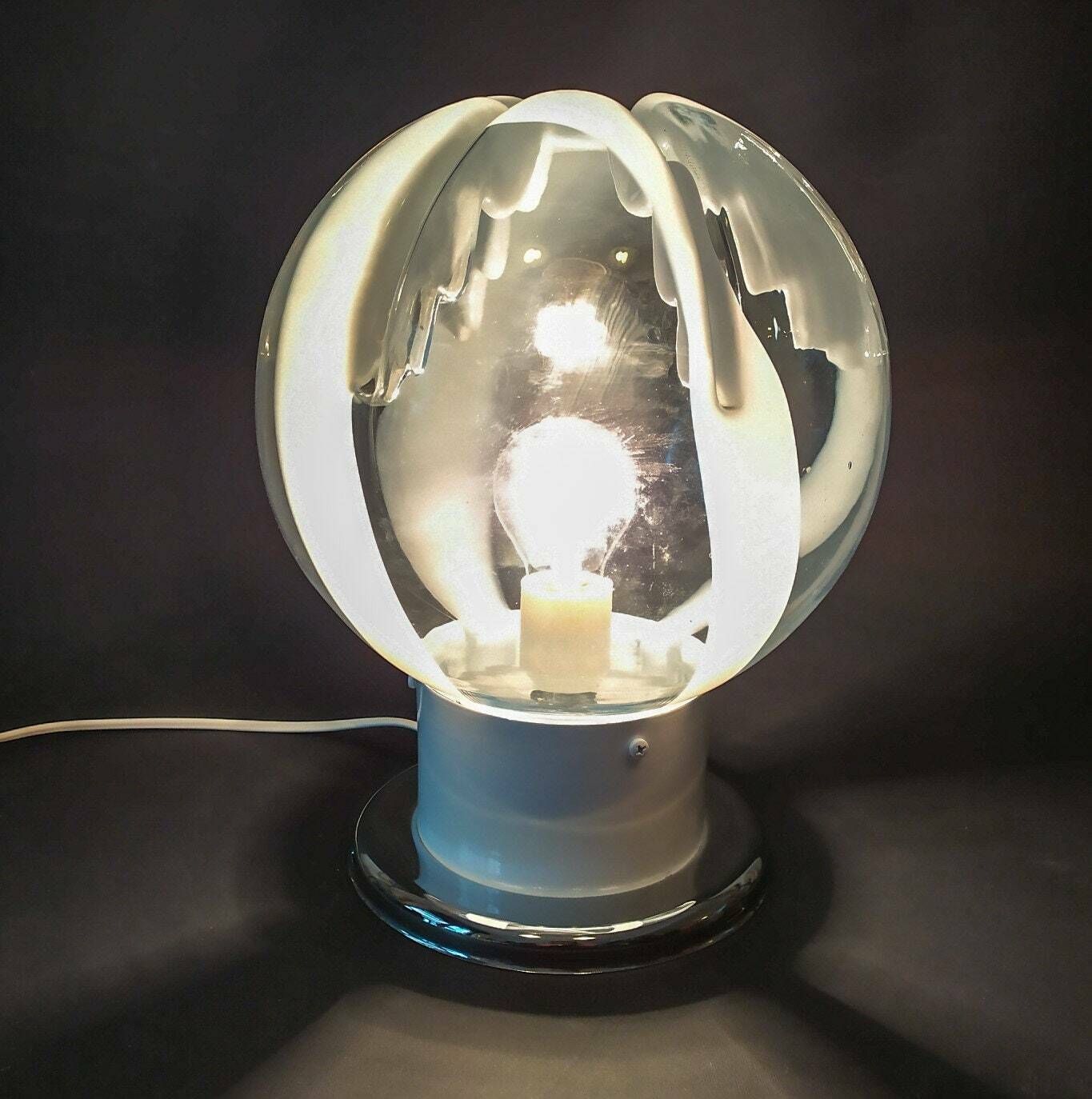 Vintage Space Age Desk Light Design Tony Zuccheri Mazzega Veart White Table Lamp 70s Murano Glass