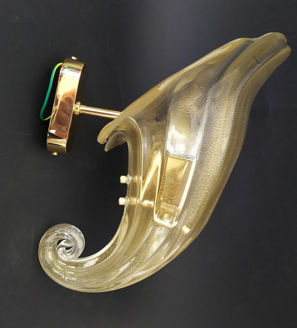 Cornucopia Applique Wall Light Vintage Italian Design Transparent Murano Glass Submerged Gold Elegant Regency Lamp photo 384.0
