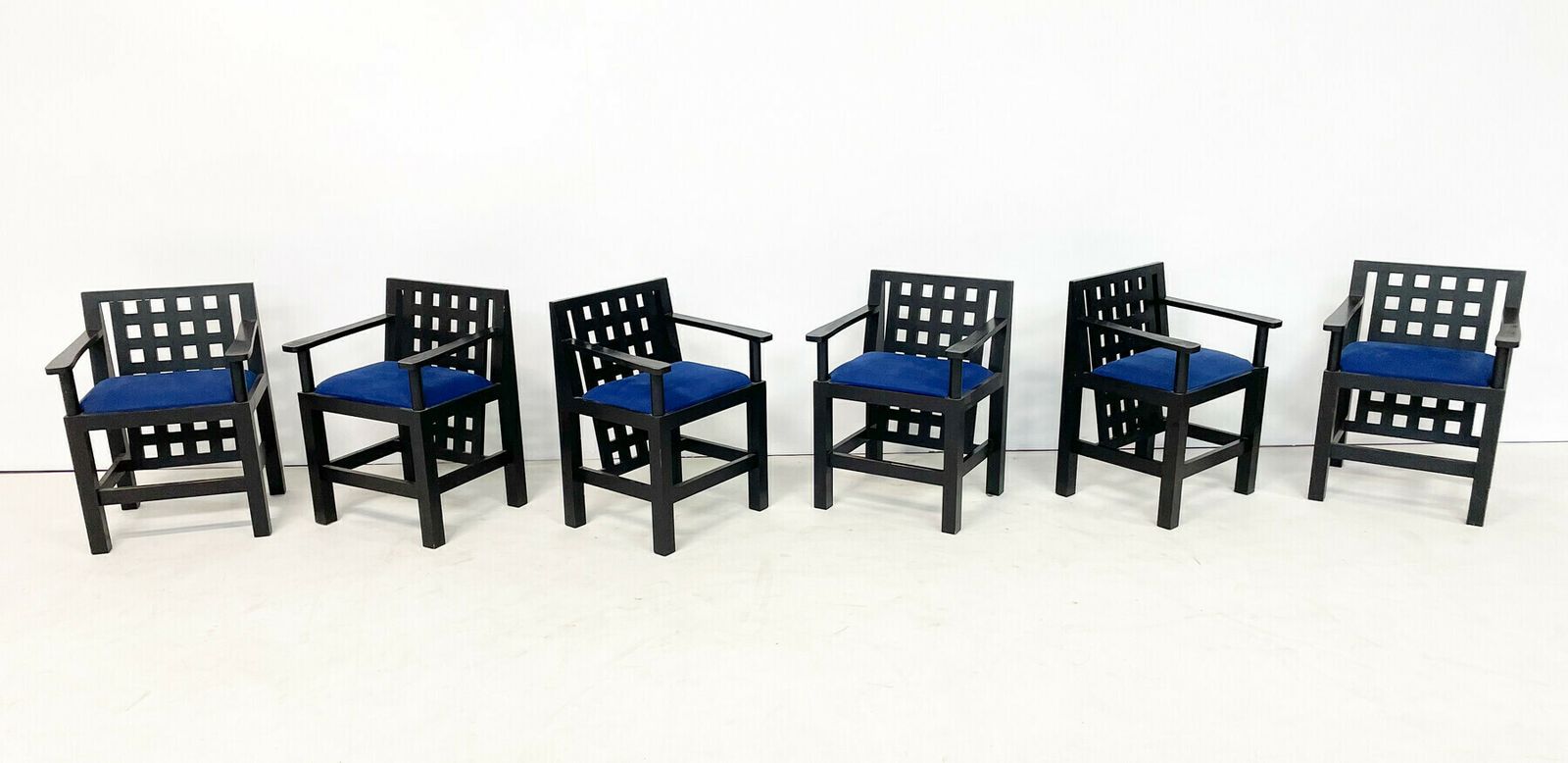Set Of 6 Post Modernist Wood & Velvet Armchairs photo furniture
