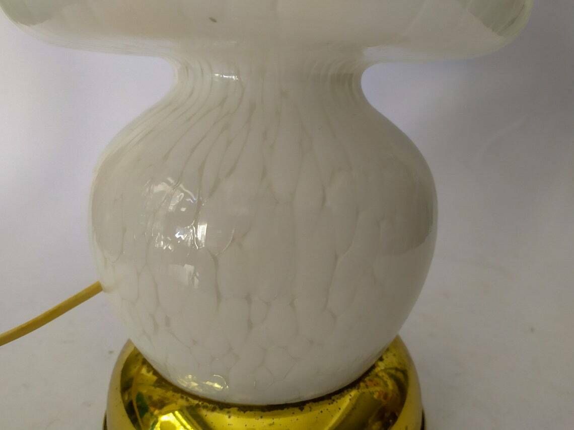 Mushroom Murano Table Light Vintage Table Lamp In White Glass Base In Brass Mushroom Space Age Designlamps photo for sale