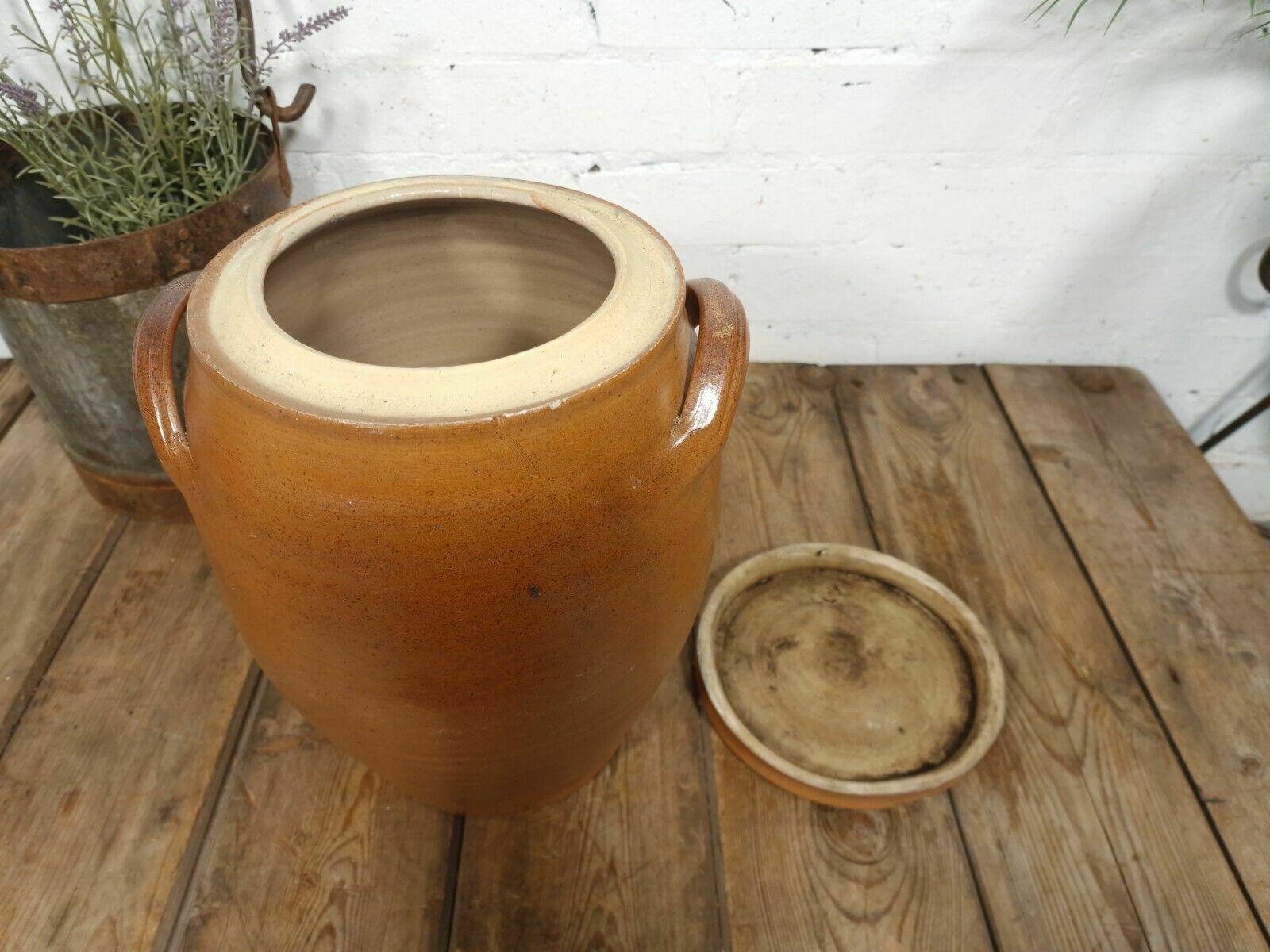photo for sale Large Antique French Stoneware Glazed Confit Pot With Lid