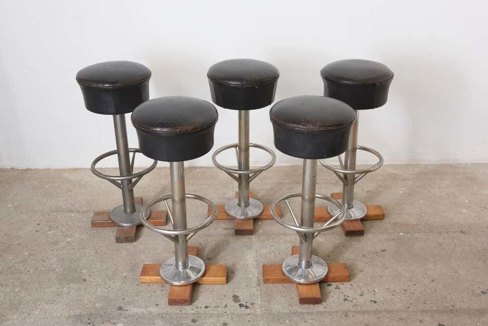 Set Of Five Belgium Revolving Barstools, 1960s photo furniture