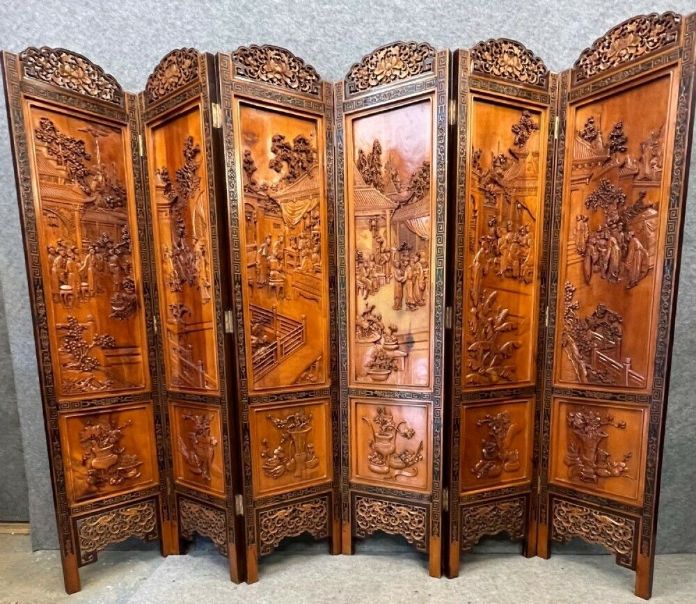 Stunning Chinese 6 Fold Room Divider photo furniture