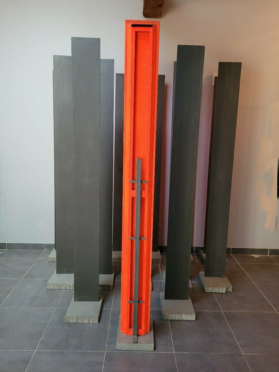 Home Decor Modern Sculpture In Steel Blades On Cement Pedestals, 20th Century photo