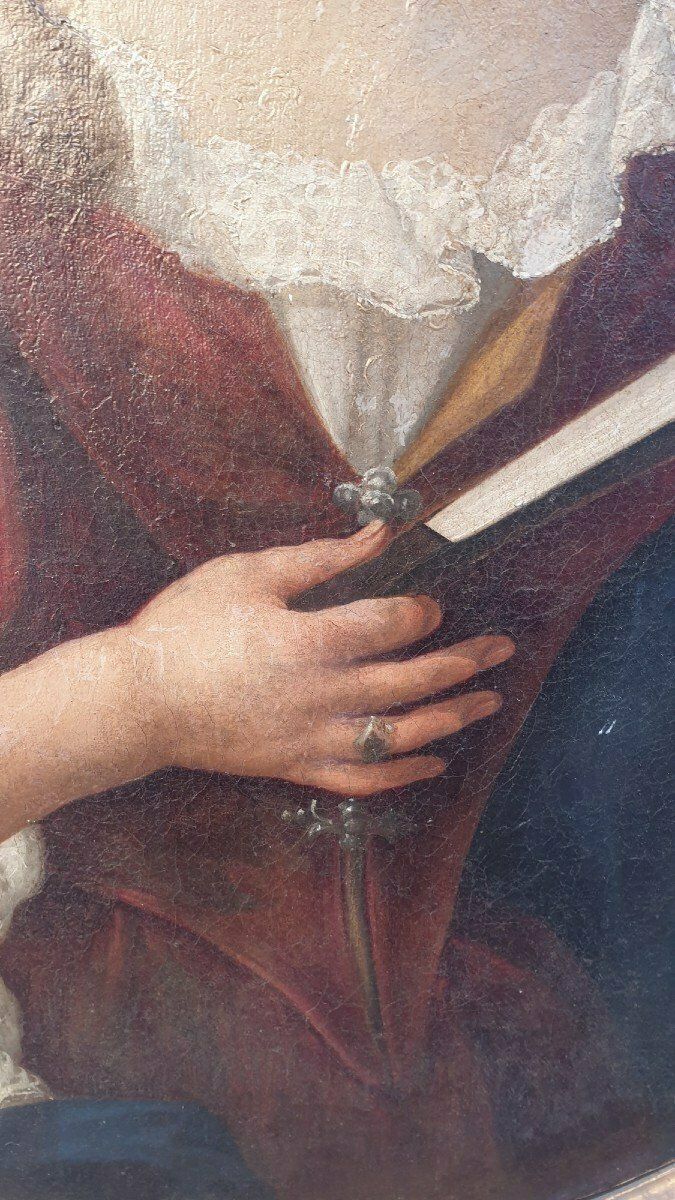 Portrait Of Lady With A Fan, Framed Oval, Eighteenth Century photo Art
