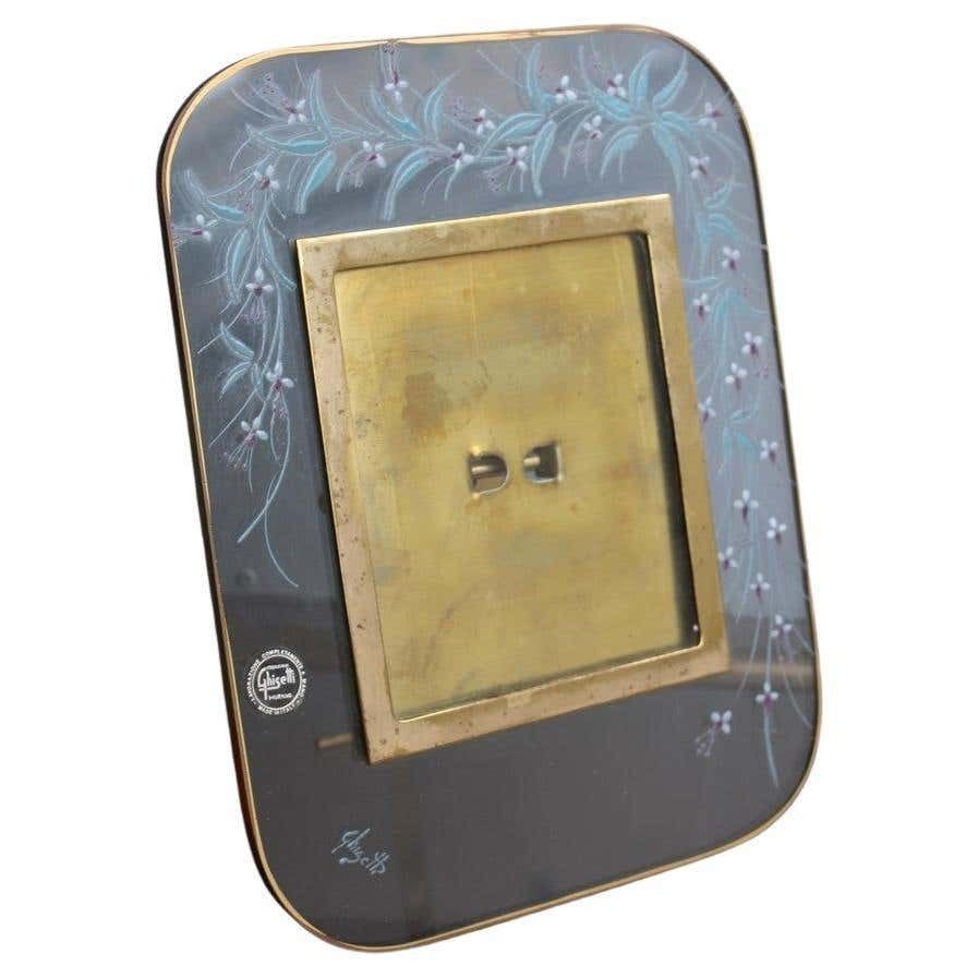 Photo Frame In Decorated Crystal And Brass Italian Design 1970s