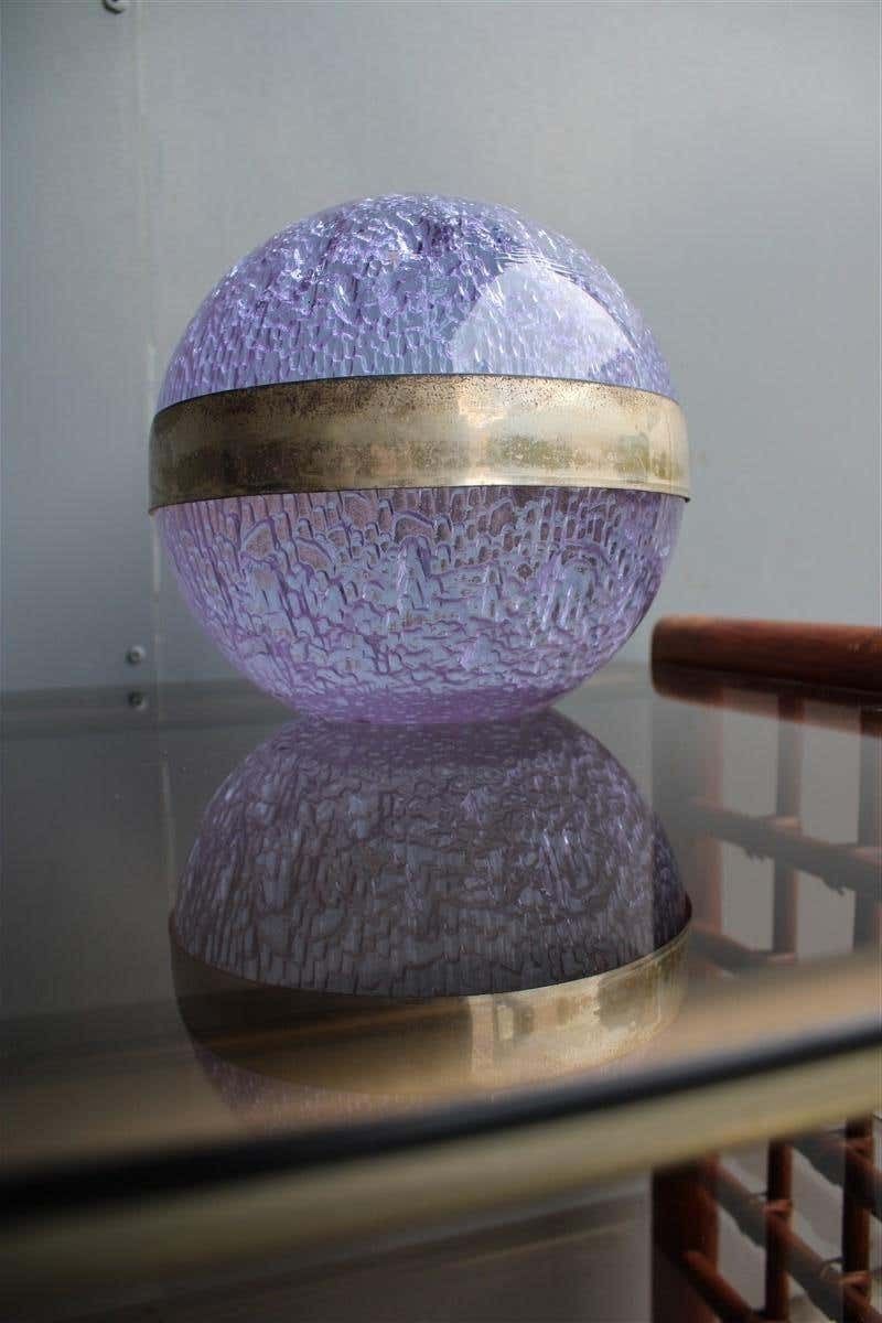 Sphere Vase Taddei Architect Italian Design 1970 In Very Thick Glass Silver Part photo for sale