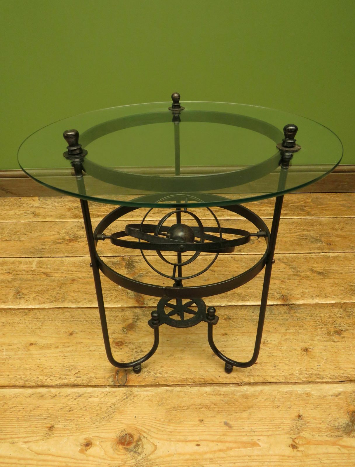 145.0 Vintage Steampunk Side Table With Gimbal Mounted Solar System photo