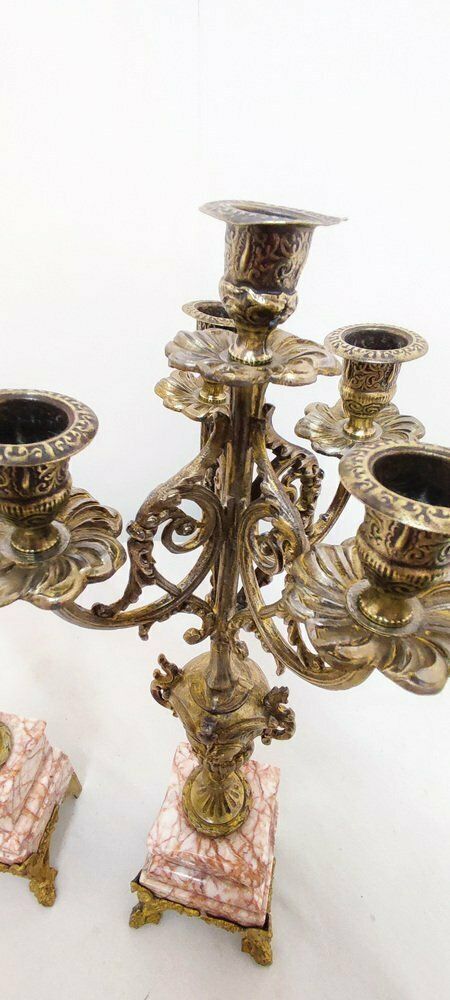 Gilt Metal And Marble Candle Holders France 1940s Set Of 2 photo vintage