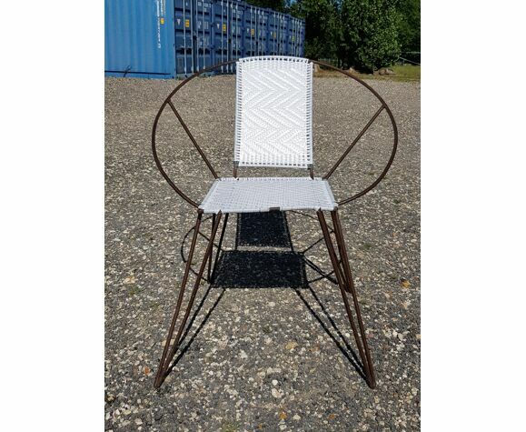 Vintage Armchair In Black Metal And White Plastic Cane photo Furniture