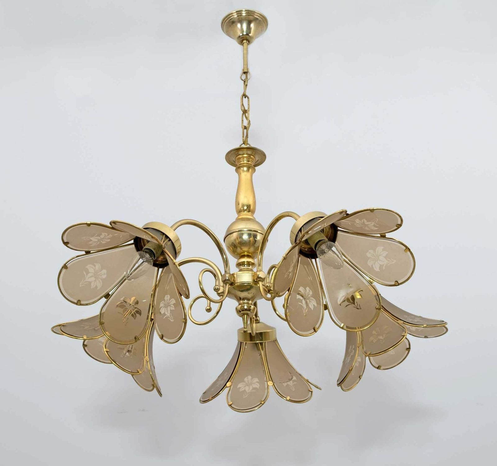Mid Century Modern Italian Glass And Brass Chandelier, 1960s photo Lighting