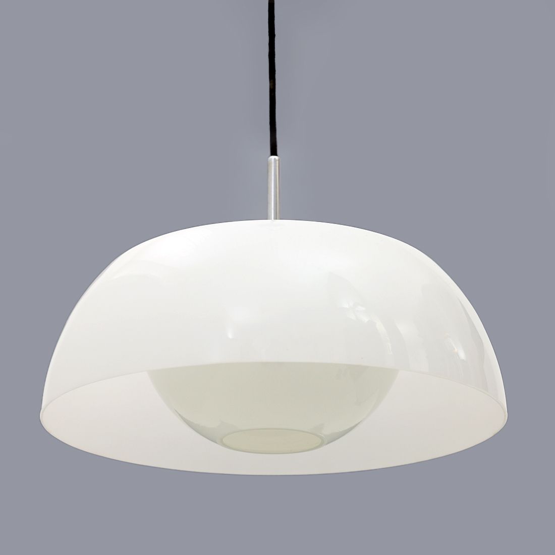 photo furniture Chandelier In Chromed Metal, Methacrylate And White Glass, 60s