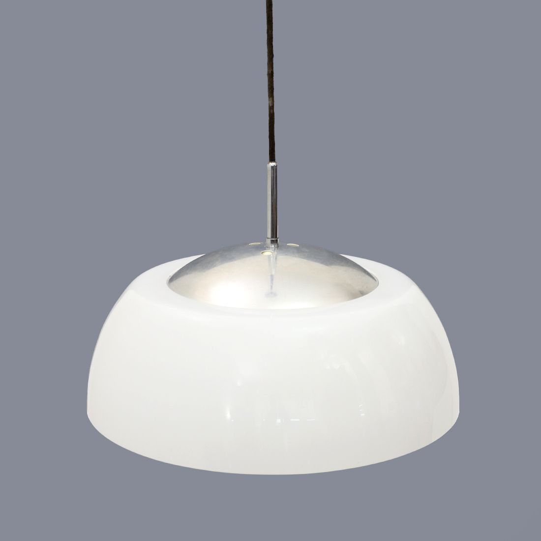 photo for sale Chandelier In Chromed Metal, Methacrylate And White Glass, 60s