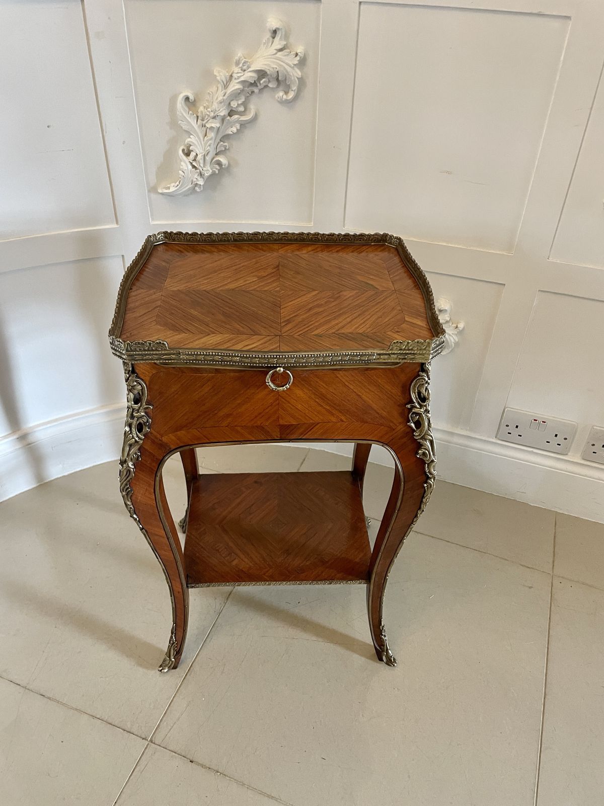 Furniture Fine Quality Antique Freestanding French Kingwood And Ormolu Mounted Side Table photo