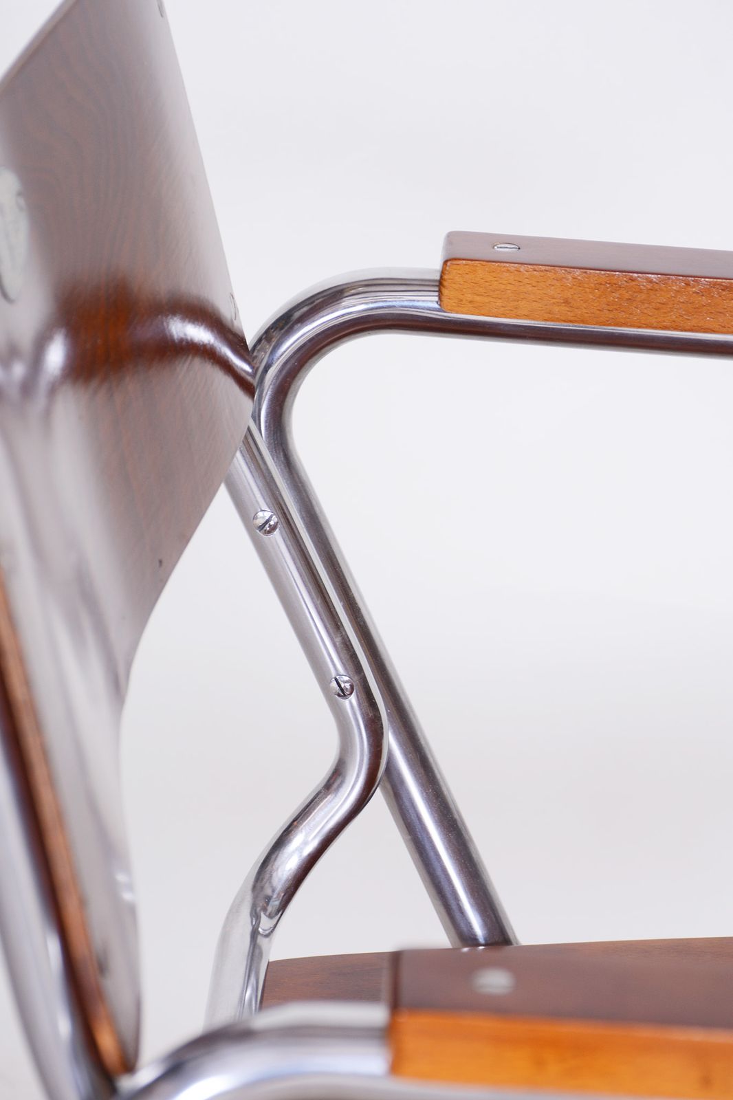 Restored Bauhaus Folding Chair, Beech Plywood, Revived Polish, Czechia, 1930s photo Furniture