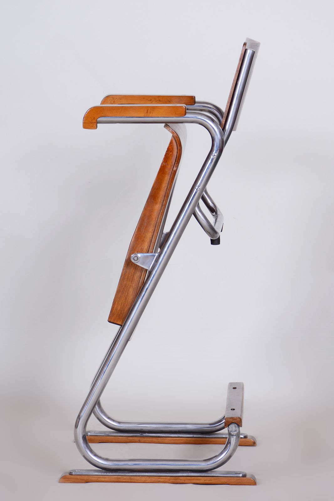 Restored Bauhaus Folding Chair, Beech Plywood, Revived Polish, Czechia, 1930s photo vintage