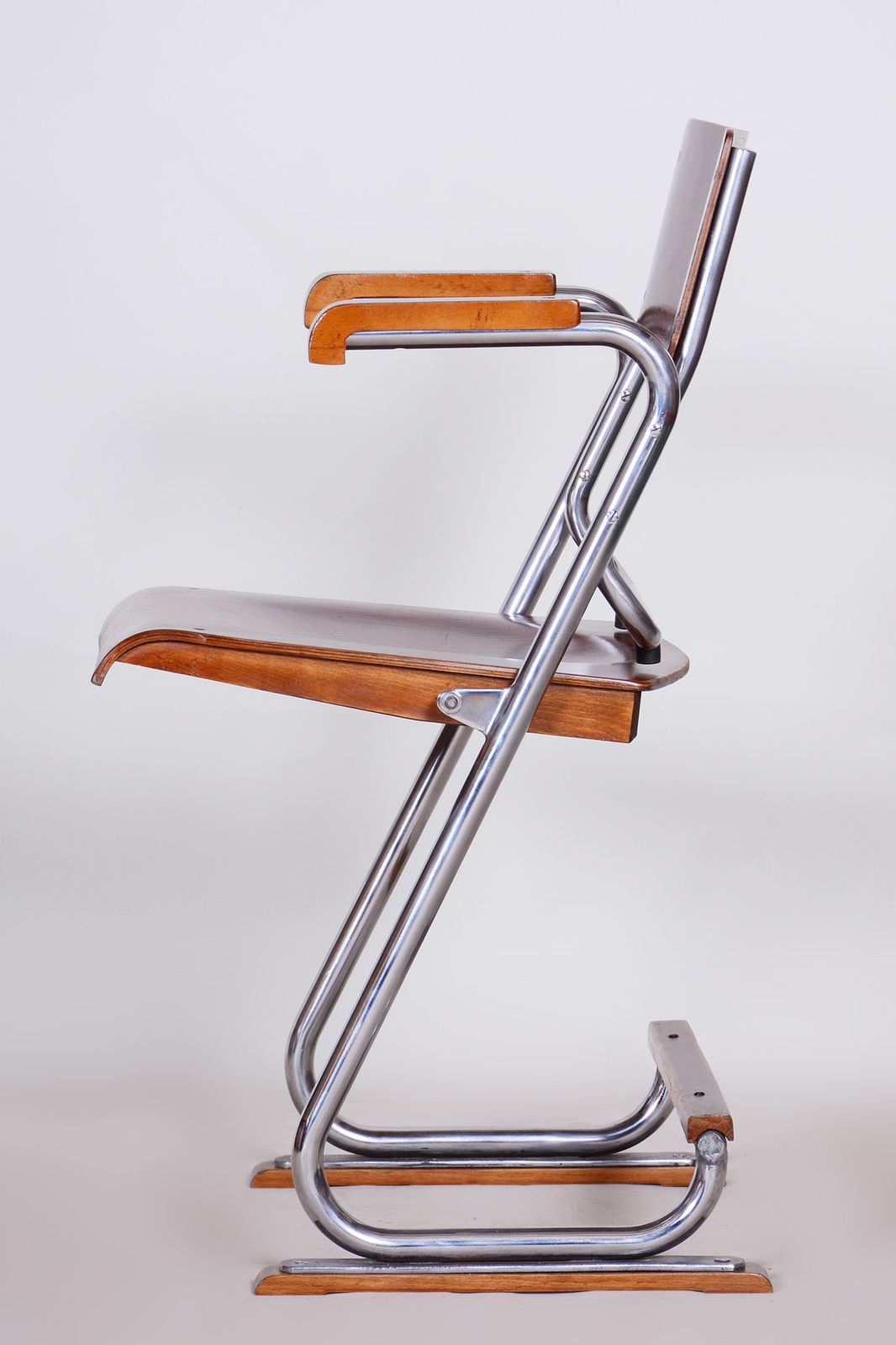 Furniture Restored Bauhaus Folding Chair, Beech Plywood, Revived Polish, Czechia, 1930s photo