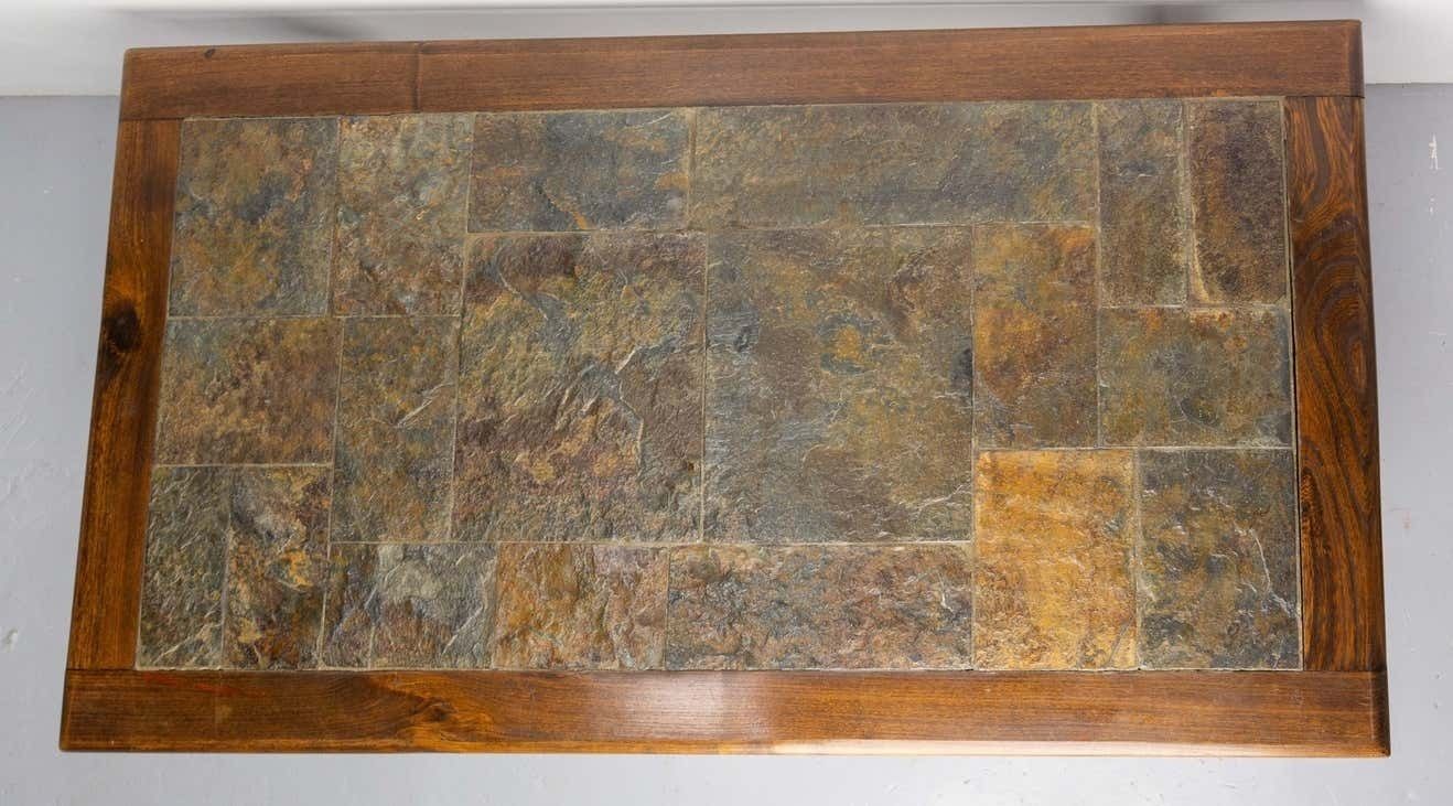 French Slate And Wood Coffee Table, Mid Century photo vinterior