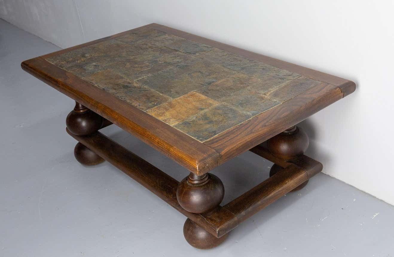 French Slate And Wood Coffee Table, Mid Century photo buy