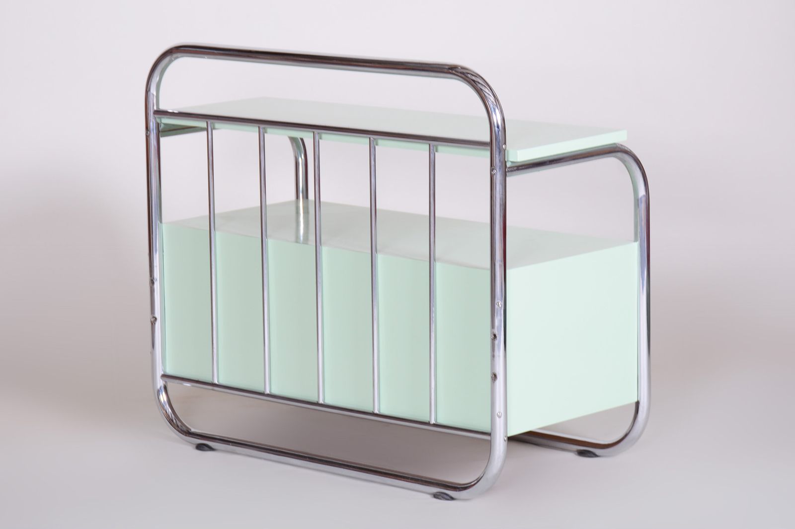 photo for sale Restored Small Bauhaus Cabinet, Chrome Plated Steel, Lacquered Wood, Czechia, 1930s