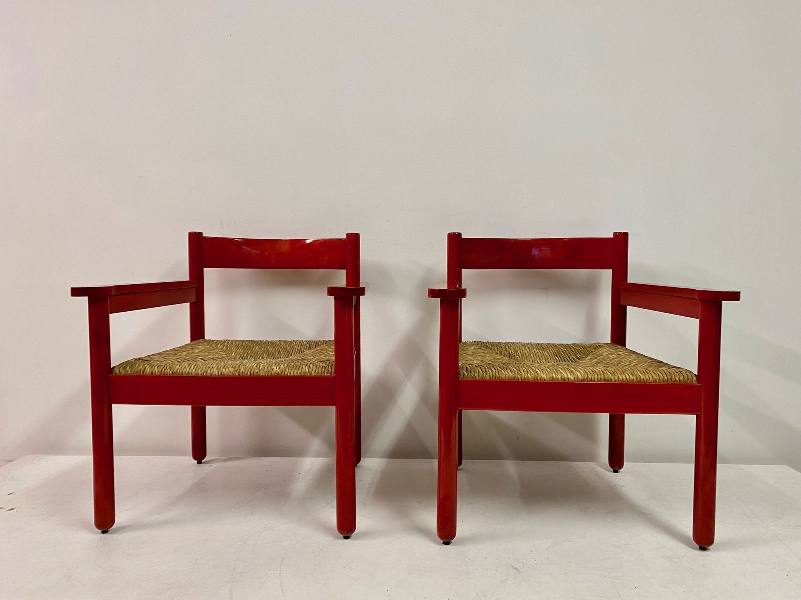 Pair Of Italian Red Armchairs With Rush Seats photo furniture